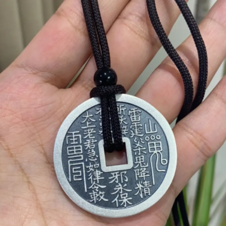 吊坠足银 足银999山鬼花钱吊坠项链男士女款项坠实心挂坠50克