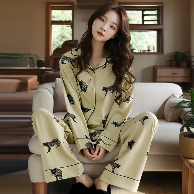 愉生活睡衣女款春秋季秋款柔软棉长袖家居服高级感可出门外穿套装