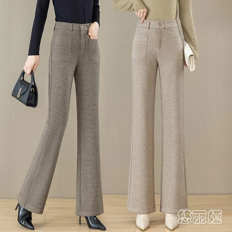 毛呢微喇裤女裤女秋季抖音新款高腰羊毛喇叭裤休闲百搭双11好物