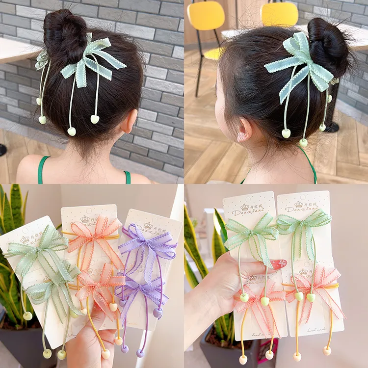 丹欣妮儿童蝴蝶结头绳珠珠吊坠头饰可爱女童不伤发皮筋宝宝小女孩