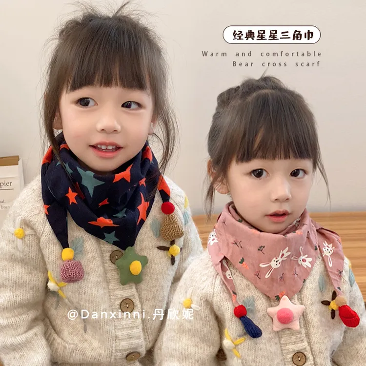【纯棉围巾小孩】儿童三角巾围巾秋冬保暖围脖宝宝女童婴儿口水巾