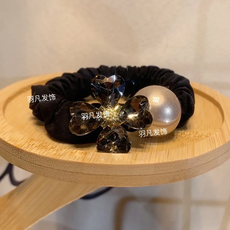 羽凡原创韩版花朵精致发圈皮筋气质轻奢时尚可爱百搭黑色简约高弹