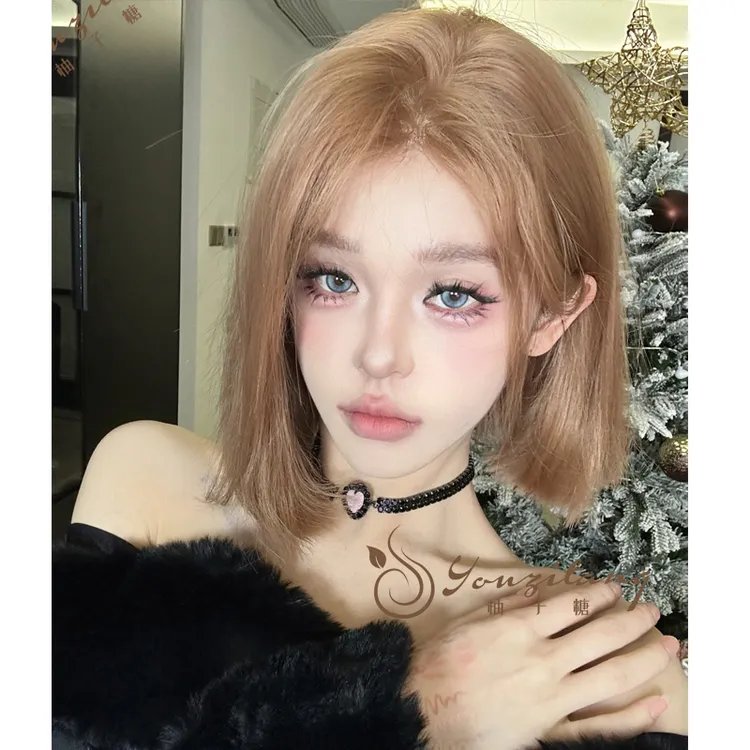 小圆专属-【不吃榴莲】假发自然女小额蕾丝短发一刀切中分全头套