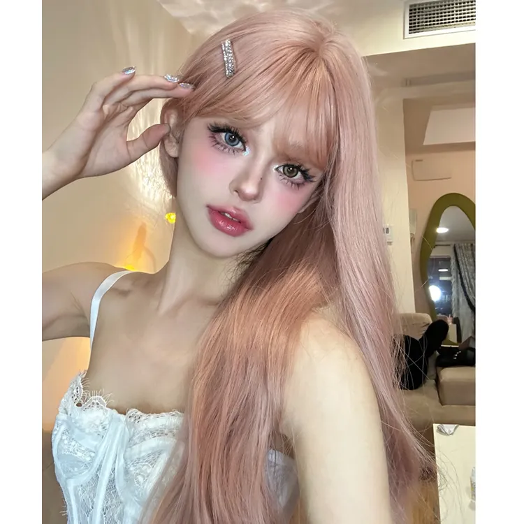 小圆专属-【三次元蕾拉】假发女长发长卷发自然水波纹粉灰色-约68Cm