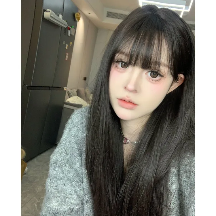 【富江】假发女长直发锁骨发空气刘海自然蓬松圆脸黑茶-椰子