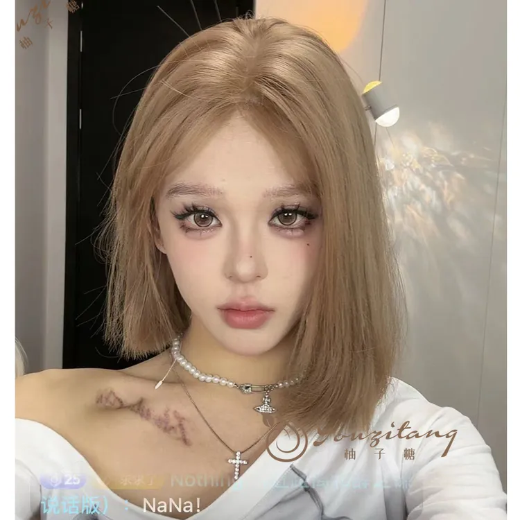 不吃榴莲假发女小额蕾丝短发一刀切中分日常自然全头套-小圆1