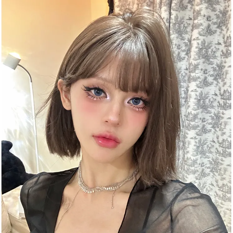 假发女短发自然冷棕波波头发型圆脸少女初恋头中短发头