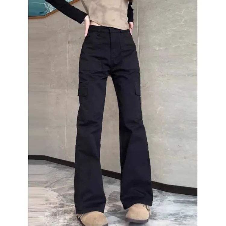 美式高街黑色工装裤女男夏季新款多口袋设计显瘦直筒宽松休闲裤潮