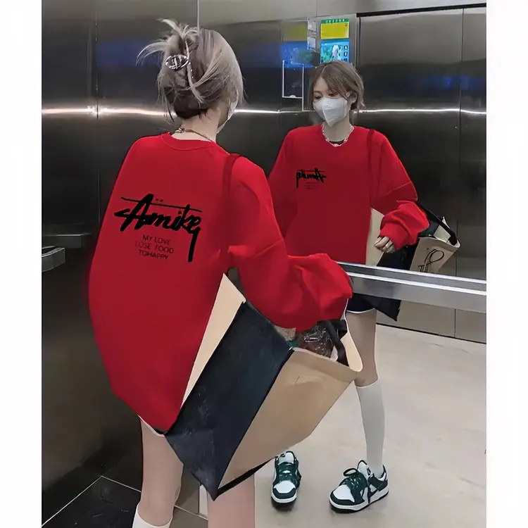 大红色卫衣女加绒加厚2025年早春新款宽松中长款遮屁股本命年上衣