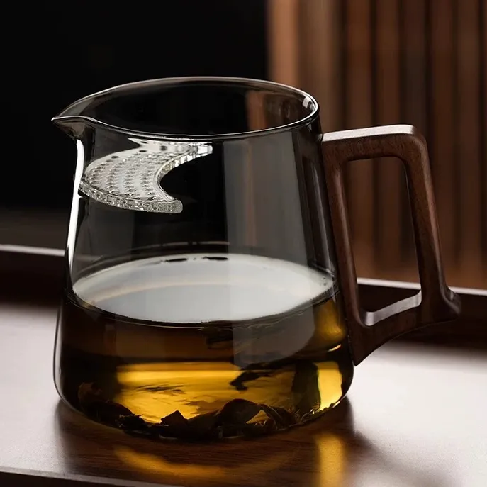 耐高温月牙过滤一体公道杯家用玻璃茶具分茶高档木把绿茶壶泡茶器