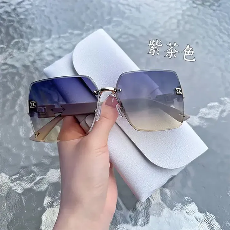 【直播】时尚网红百搭显瘦无框太阳镜防紫外线墨镜大圆脸自带妆容