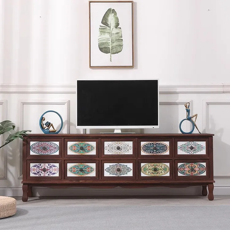 实木欧式风格电视柜液晶收纳电视柜多抽屉柜子收纳斗柜客厅柜子
