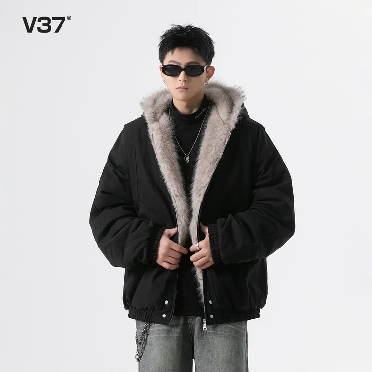 V37 座山雕外套男冬季新款棉衣美式高街痞帅潮牌保暖休闲连帽棉服