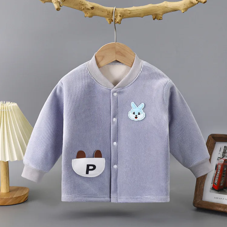 宝宝加绒保暖无骨上衣男女婴幼儿童春秋冬开衫衣服中厚外套0-3岁