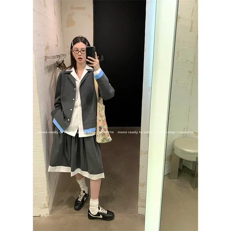 【MONA折扣款】MONA色纺西装学院风衬衫外套半裙 O124A10489