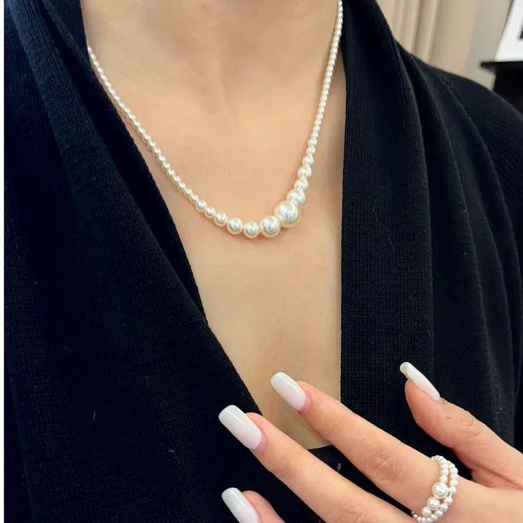 琢啦啦 钛钢仿珍珠项链 暖白渐变仿珍珠项链，43cm+5cm延长链时尚