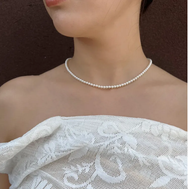 琢啦啦 钛钢仿珍珠项链 4mm暖白仿珍珠项链，正圆光泽美丽复古高级