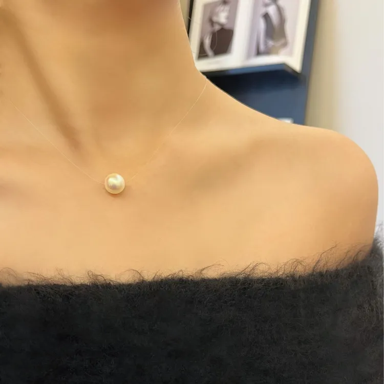 琢啦啦 钛钢仿珍珠吊坠 项链经典ins透明线单珠10mm简约隐形鱼线