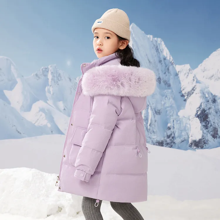巴拉女童羽绒服中长款儿童装2025新款洋气白鸭绒外套中大童