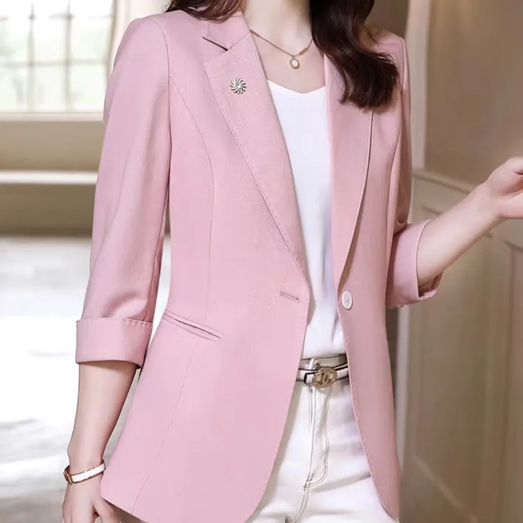韩版时尚休闲2023新款小西装外套女七分袖遮肉显瘦修身纯色小西服