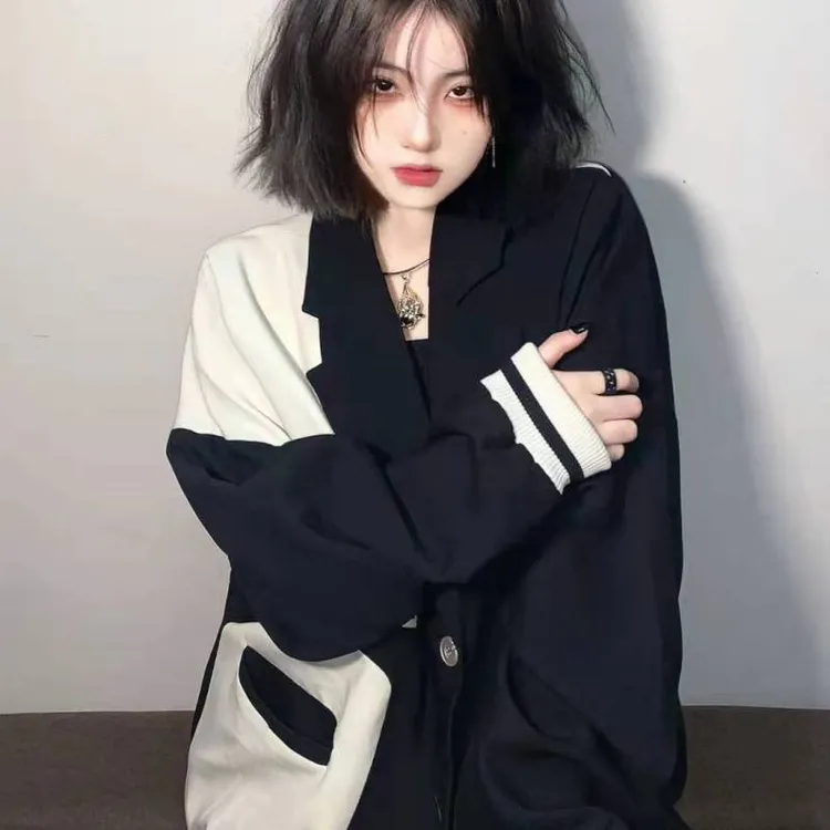 棒球服外套女冬22秋季新款小西装女拼接上衣撞色棒球服外套设计师
