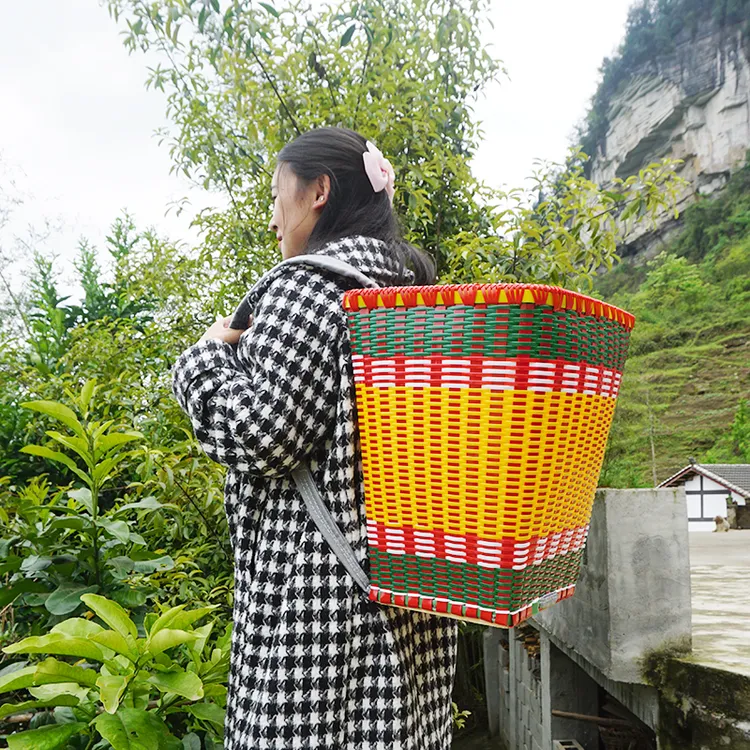 背篓塑料方形单边口背篓买菜家用加厚纯手工编织藤编采茶背篼农用