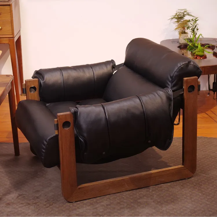 【手工大师】北美白蜡木头层牛皮泽西岛椅椅子懒人沙发椅懒人椅家用