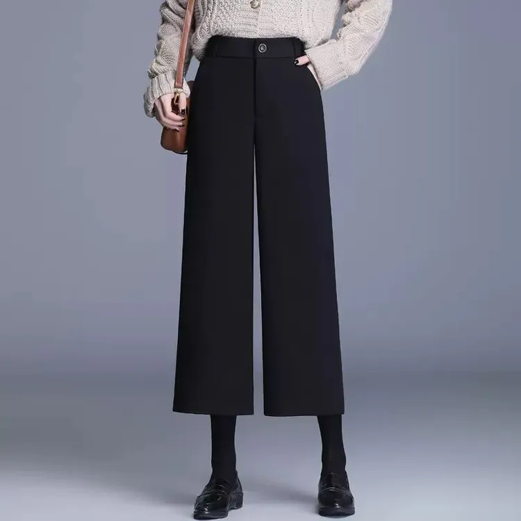 毛呢西装阔腿裤女2025秋冬新款高腰显瘦加厚百搭小个子九分阔腿裤