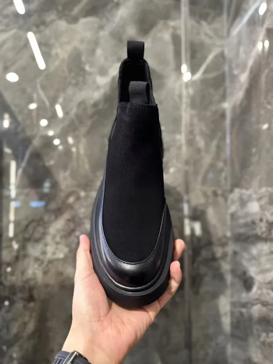 6945欧货冬季时尚百搭加绒男士拼接休闲皮鞋