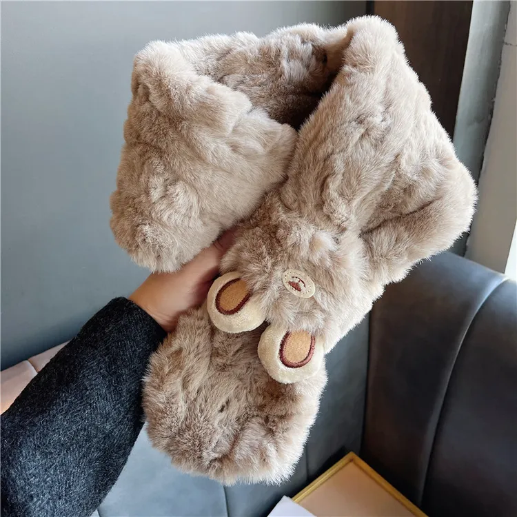 日系围巾ins可爱卡通小熊耳朵少女围脖学生秋冬獭兔少女保暖