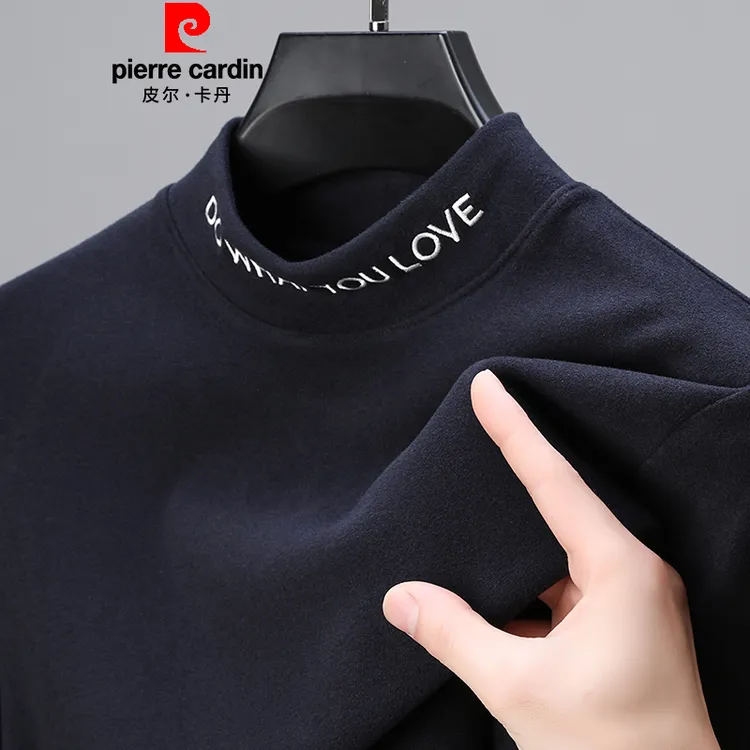皮尔卡丹半高领德绒打底衫男2024秋冬季男士长袖t恤保暖内搭上衣