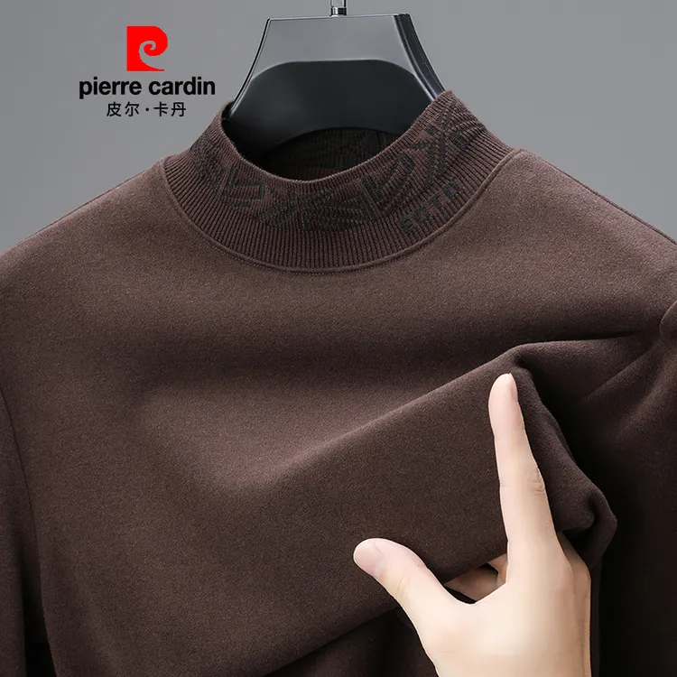 皮尔卡丹双面德绒打底衫秋冬半高领弹力时尚休闲保暖卫衣内搭外穿