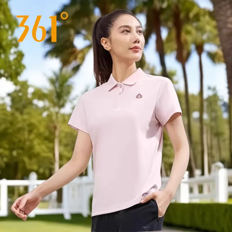 361°女翻领POLO衫T恤夏季透气速干时尚女款纯色运动休闲舒适短袖