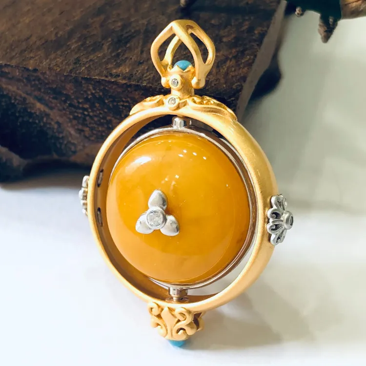 复古银镶蜜蜡时来运转吊坠挂坠仿古手工手工时尚时尚时尚时尚