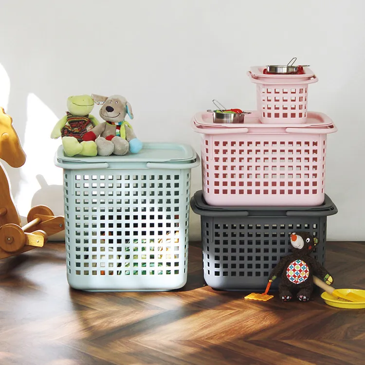 利快收纳筐储物篮子塑料筐日本进口镂空家用彩色可叠放塑料收纳篮