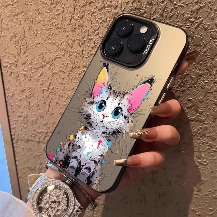 彩色猫咪新款适用于苹果小众时尚高级感可爱少女手机壳Iphone14