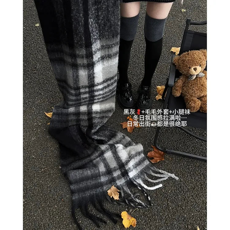 慵懒灰～冬季保暖马海毛围巾女氛围感气质百搭加厚情侣围脖披肩男