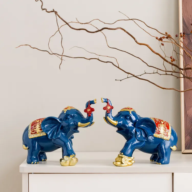 创意玄关客厅大象摆件一对招财高端大气上档次酒柜装饰品新中式