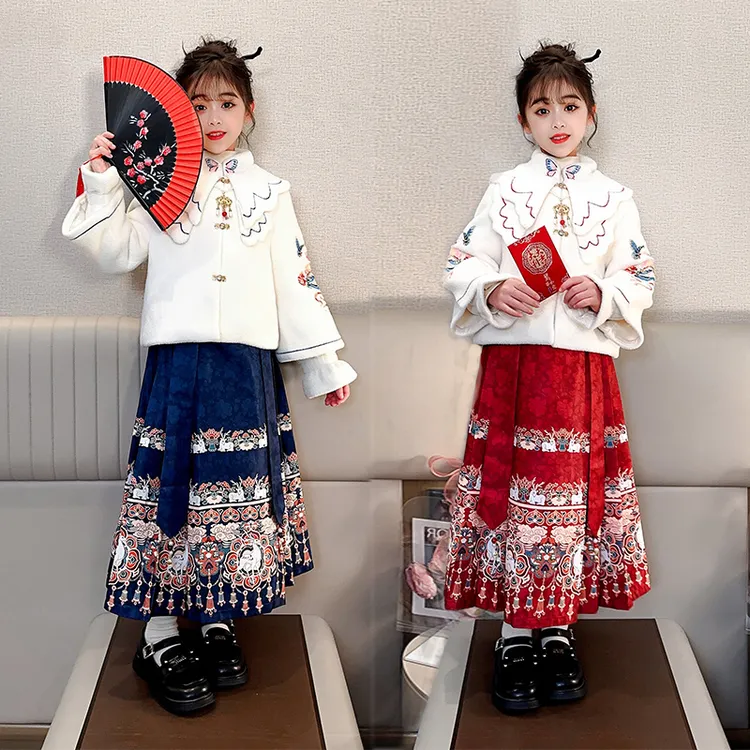 新款小女孩中国风服装儿童马面裙古风仙气女大童汉服童古装拜年服