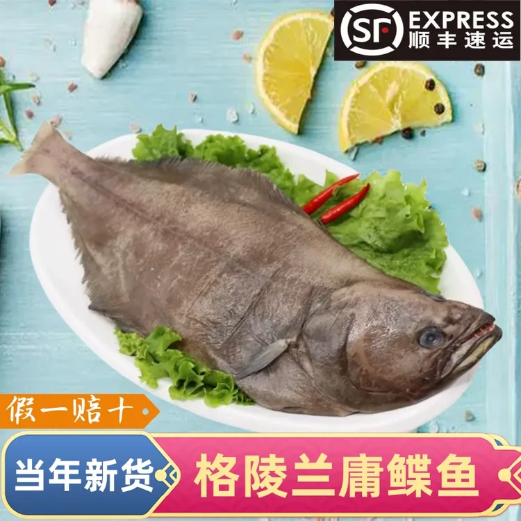 整条大鲽鱼800-1000g新鲜冷冻格陵兰比目鱼庸碟鱼头鲽鱼身深海鱼