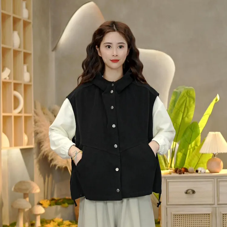 3662 秋季新款复古百搭连帽马甲休闲文艺无袖宽松马甲