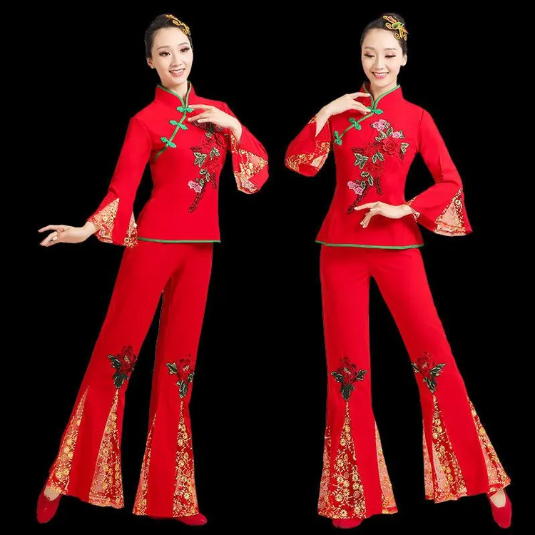 广场舞蹈服秋冬季秧歌服大码中老年民族风秧歌舞舞台演出服装喜庆