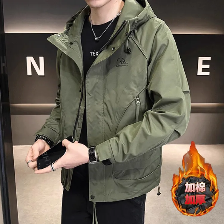 美式印花夹克外套男加棉加厚春秋冬季男装新款工装男生休闲冲锋衣