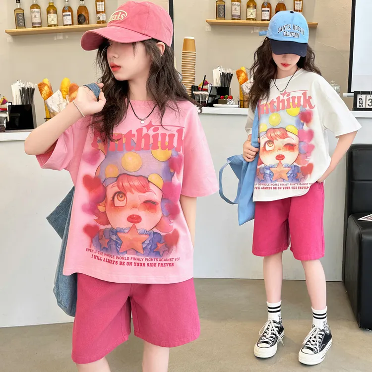 儿童短袖套装2025新款女童夏款中大童女孩休闲运动韩版时尚两件套