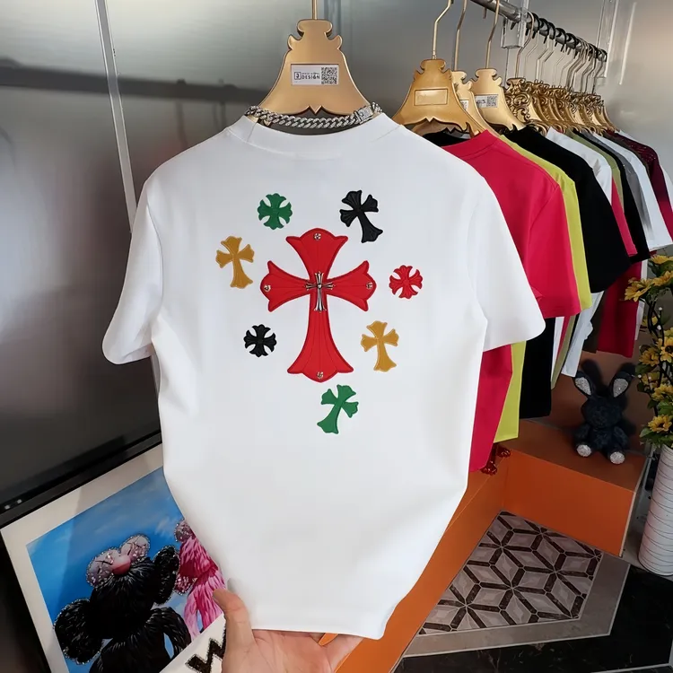 秋冬新款刺绣时尚圆领百搭短袖T恤轻奢痞帅加厚修身打底半袖