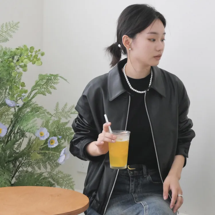 【66318】-春秋新款海宁真皮皮衣绵羊皮女外套休闲高档宽松夹克女款