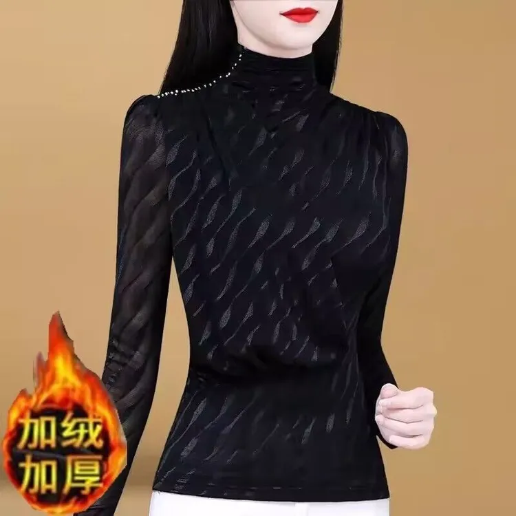 洋气冬季打底衫女2023秋冬新款时尚高领加绒加厚内搭小衫收腰显瘦