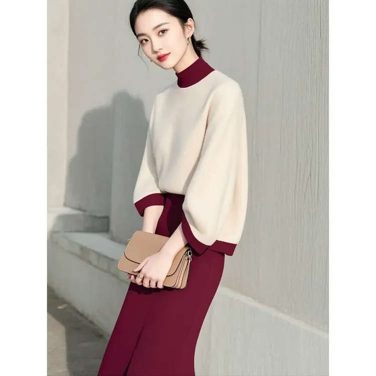 2024冬季气质高级感独特绝美超好看安可拉穿搭白色毛衣半身裙套装