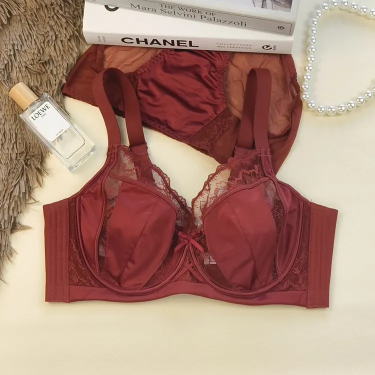 正品本命年结婚内衣女士大胸显小软钢圈聚拢缎面收副乳防下垂套装