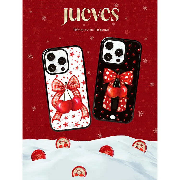 JUEVES星期四新年樱桃蝴蝶结磁吸壳iphone16pro软壳15promax圣诞